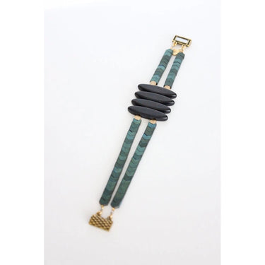 David Aubrey Jewelry Green Hematite & Black Stone Ellipse Magnet Bracelet