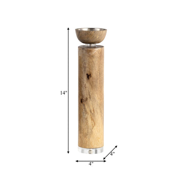 Taper Candle Holder - Natural Wood w/ Acrylic Detail, 14 in.