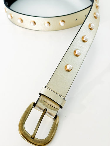 Ginger Blue Champagne Gold and Pearl Studded Belt