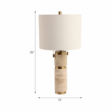 Table Lamp - Tan Travertine Modern with 2 Pulls, 26 in.