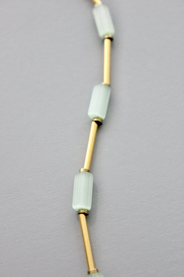 David Aubrey Jewelry Mint Green and Brass Long Beaded Necklace