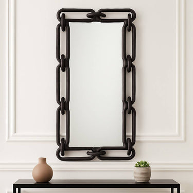 Wall Mirror - Black Wood Rectangular Chain Links, 24x48 in.