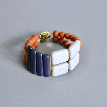 David Aubrey Jewelry Navy and Gray Glass and Magnesite Beaded Bracelet