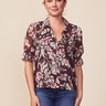 Anthem Cinched Sleeve Printed Top - Brown Multi